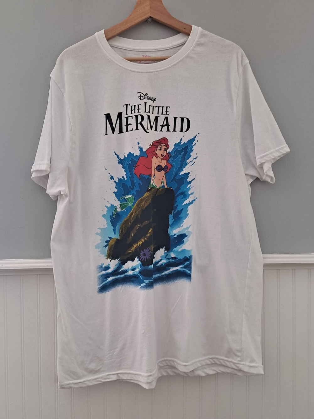 Disney White The Little Mermaid Logo Tee with Black Print